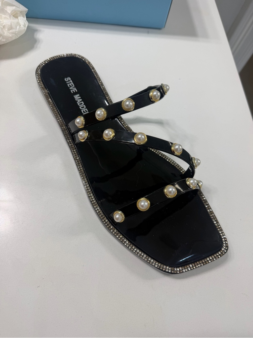 Steve Madden Pearl Embellishment Studded Flat Sandals